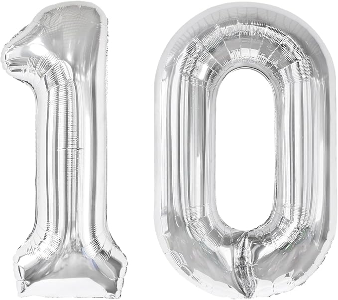 Silver Number 10 Balloon 40 Inch, 10th Birthday Decorations Men Women | Foil by IWERP