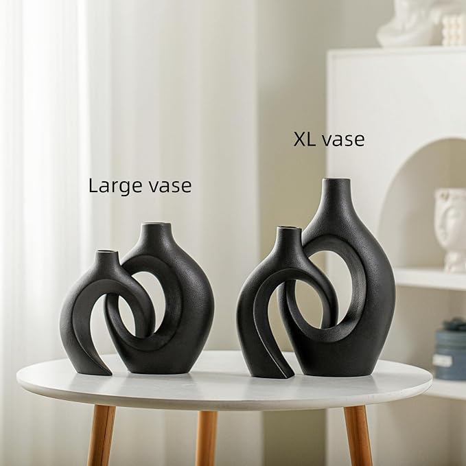 Lvases Snuggle Hollow Modern Ceramic Vase Set of 2, Nordic Aesthetic Vase | Mid - Image 4