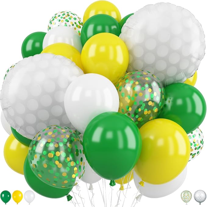Golf Balloons, 12 Inch Green Yellow Balloons by Froova