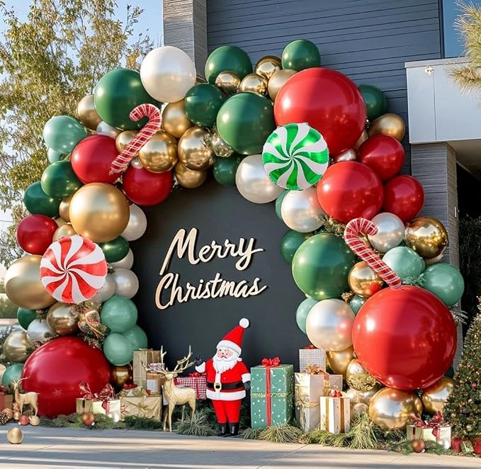 Christmas Balloon Arch Kit, Double Stuffed Red Green White Pearl Balloon by DOUBLELAYERBALLOON