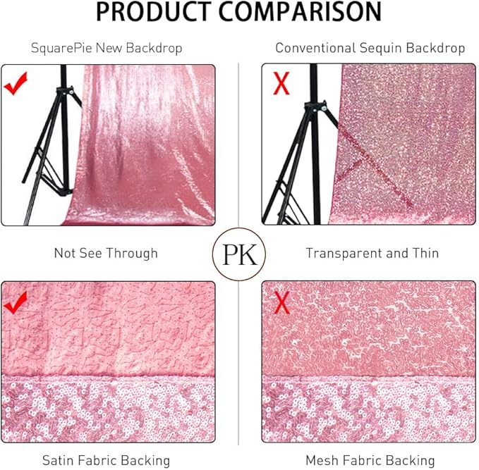 SquarePie Sequin Backdrop Curtain Not See Through Thick Glitter Background for Party 8FT x 8FT Fuchsia Pink