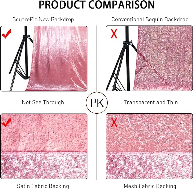 SquarePie 10x10ft Fuchsia Pink Sequin Backdrop, High Density Non-Transparent - Image 6