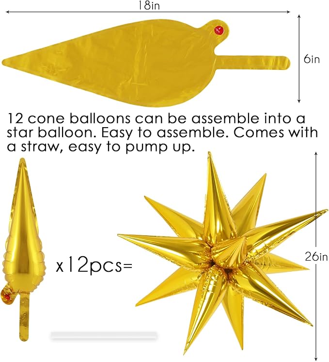 72 Pcs Star Balloons Foil Explosion Balloons Magic 12 Point Star Cone Balloon - Image 6