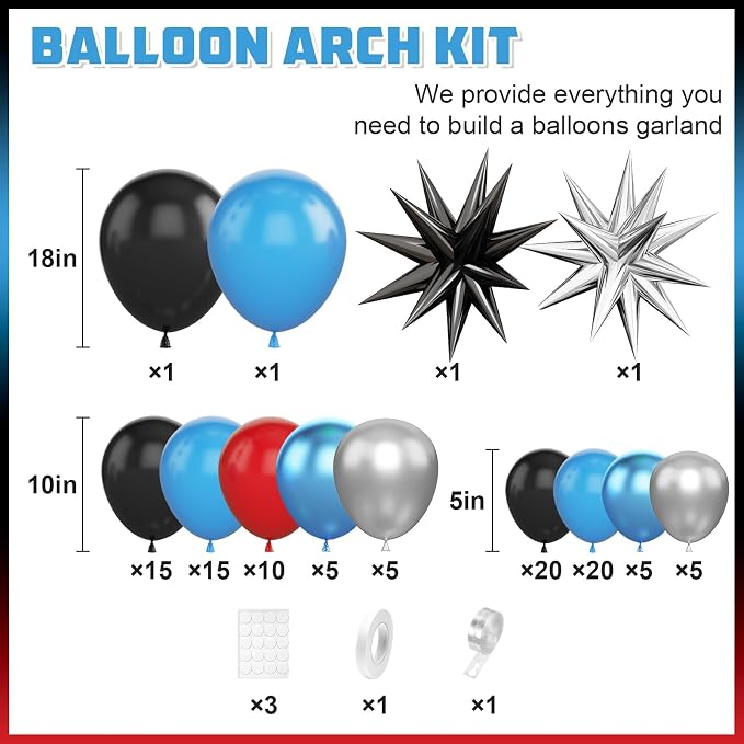 Blue Red Black Balloon Arch, Balloon Garland - Image 2