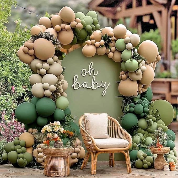 Sage Green Brown Balloon Arch Kit Double Stuffed Dusty Olive Green Tan White by Partycus