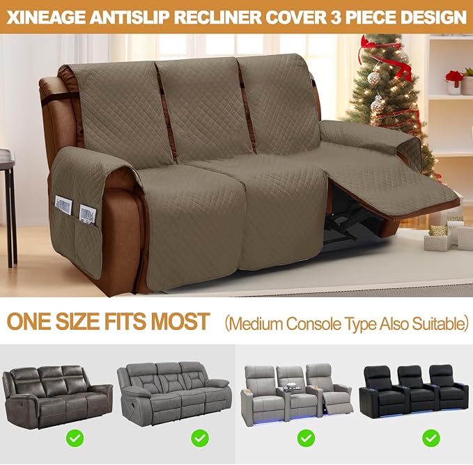 XINEAGE Water Resistant Recliner Cover, 3 seat Recliner Sofa Covers - Image 5