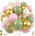 Paready Pink and Green Balloons, 12 Inch Metallic Gold Confetti Avocado Green by Paready