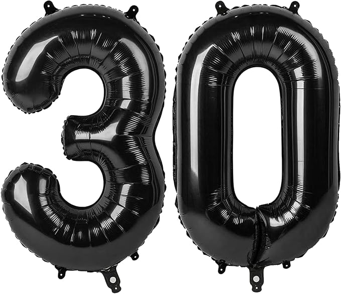 30 Balloon - Black Birthday Number Balloons, 40 Inch Decorations Men Women | by ALPHADELTAPI