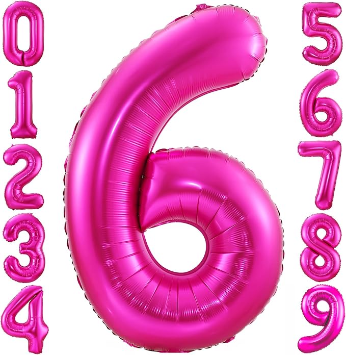 Hot Pink 6 Balloon, 40 Inch Number 6 Balloon, 6 Birthday Balloon Decorations by BBPOOL