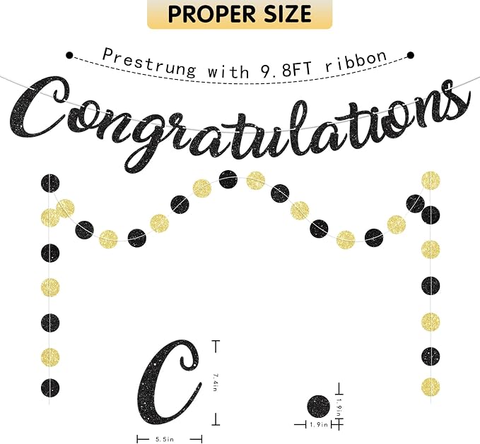 Black Congratulations Banner Sign Prestrung Congrats Banner Garland - Image 3