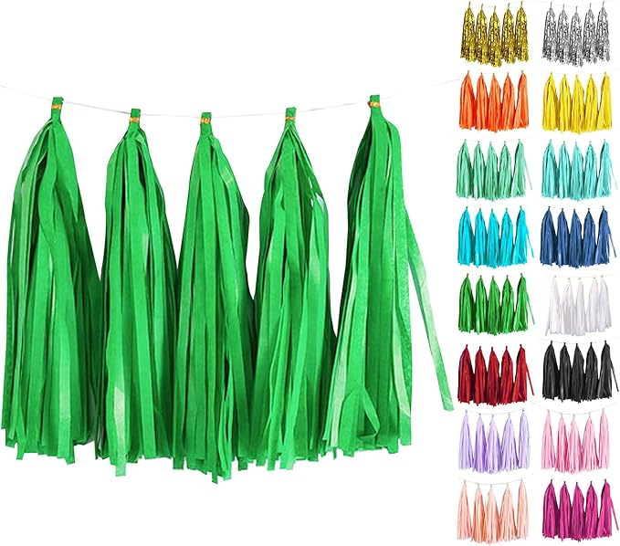 Moss Green Tassel Garland 20 Pcs, Tissue Paper Tassels Garland Banner by ODDODDY