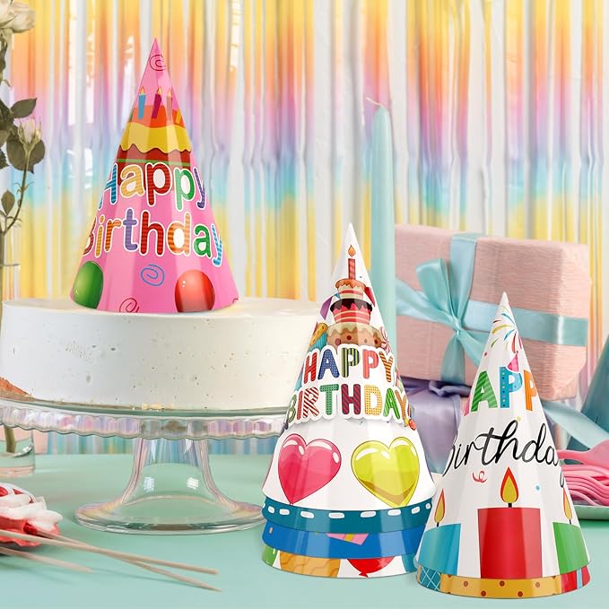 Hxezoc 10 Pcs Colorful Birthday Party Hats Happy Birthday Cone Hats Craft Paper - Image 9