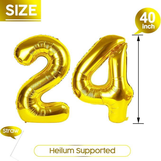 24 Balloon - Gold Birthday Number Balloons, 40 Inch Decorations Men Women | - Image 5