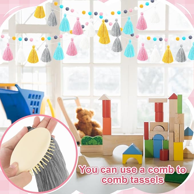 Syhood 4 Pcs Pom Pom Tassel Garland Felt Pompom Ball Banner Tassel Garland - Image 5