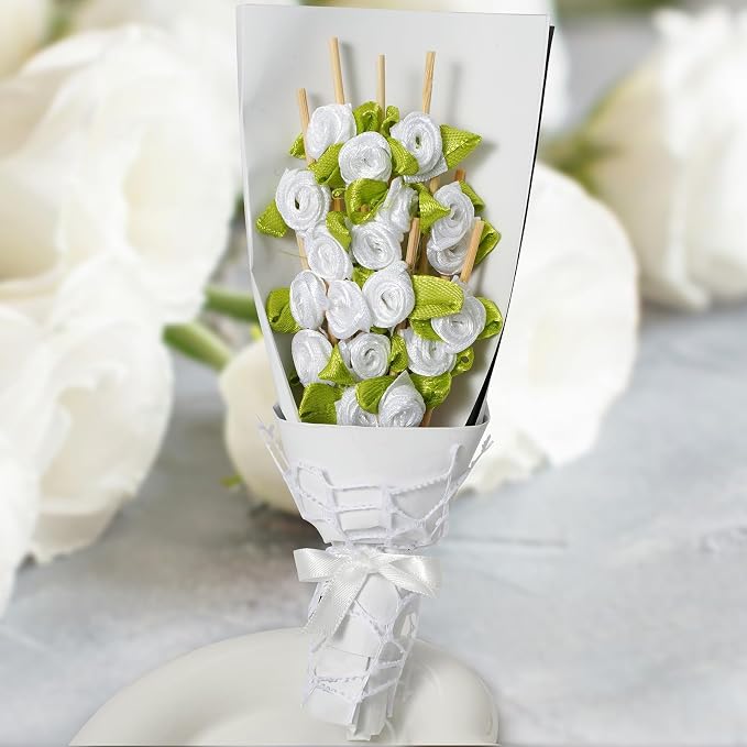 Minisland White Rose Flower Cocktail Picks, 4.7 Inch Long Bamboo Fancy - Image 6