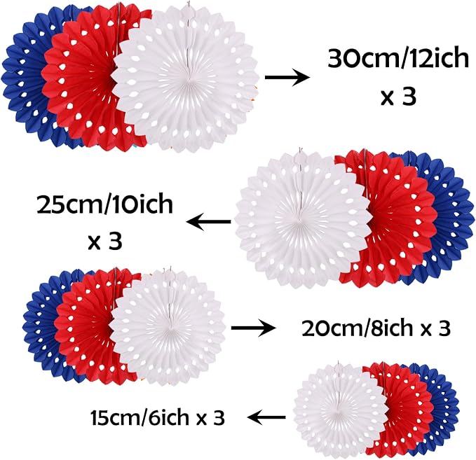 ZOOYOO Hanging Paper Fans Party Decorations, Patriotic Ceiling Decor - Image 2