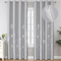 Light Grey Blackout Curtains for Sliding Door Silver Palm Tree Design Pattern by ESTELARTEXTILER