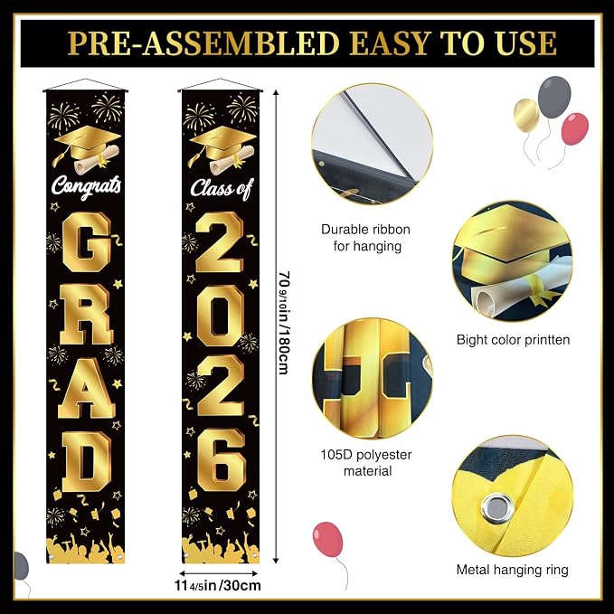 Graduation Decorations 2026 Porch Banner, Congrats Grad Class of 2026 Banner - Image 2