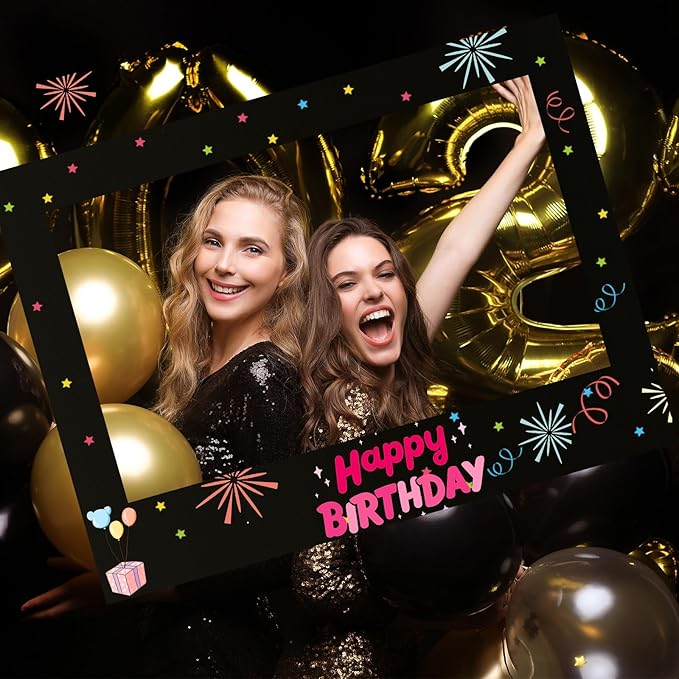 32 x 24 Inch Large Blank DIY Photo Booth Props Picture Frame Party Frame DIY Photo Booth Props Selfie for Birthday, Graduation, Christmas Holiday Party(Black,Horizontal)