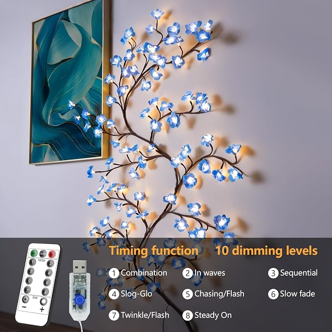 7.55FT 144LED Blue Cherry Blossom Tree Branch Lights - Image 3