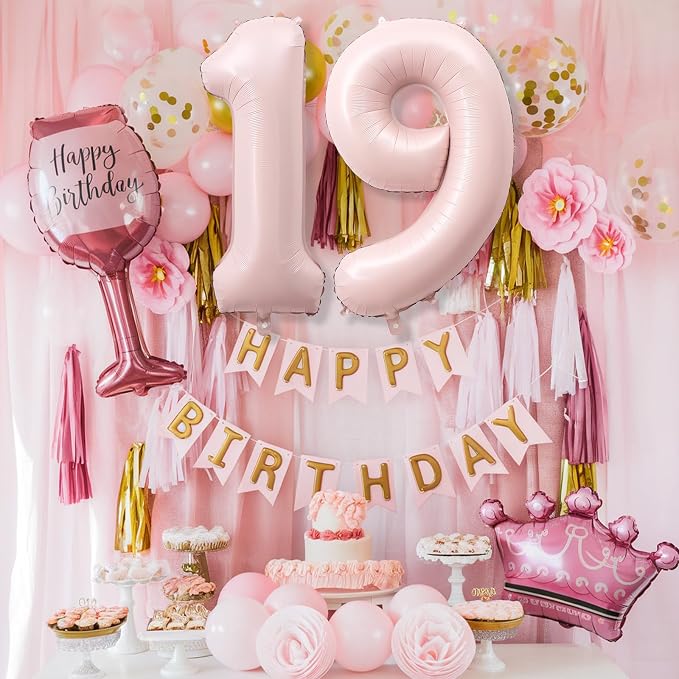 Foil 19 Balloon, Dusty Light Blush Pink Big Number 19 Balloons - Image 7