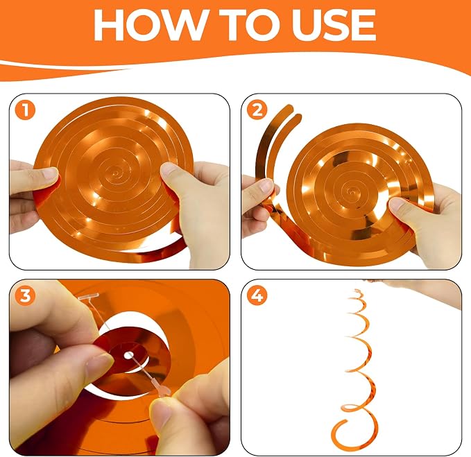 24 PCS Orange Hanging Swirl, Sparkle Ceiling Decorations, Plastic Streamer - Image 7