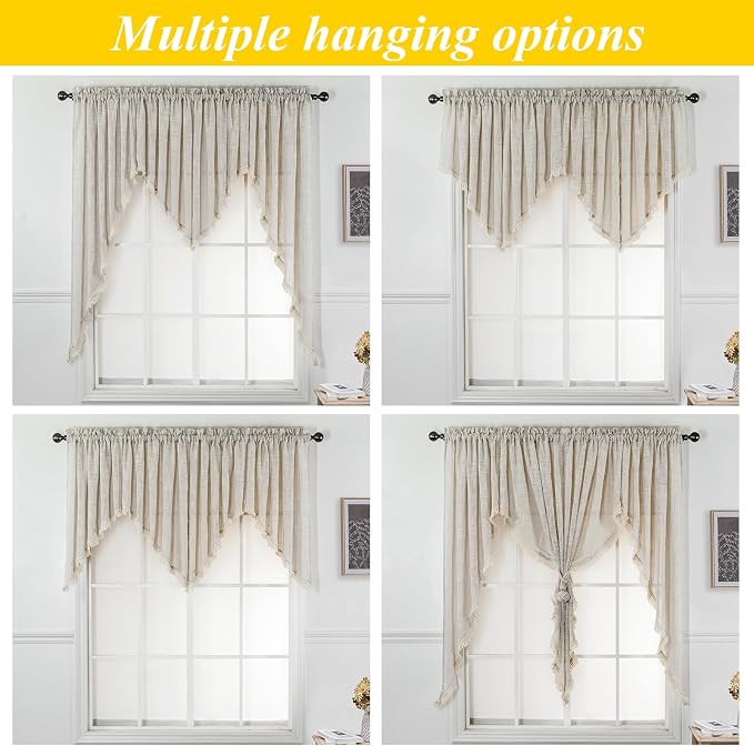 Beda Home Tassel Linen Textured Swag Curtain Valance - Image 5