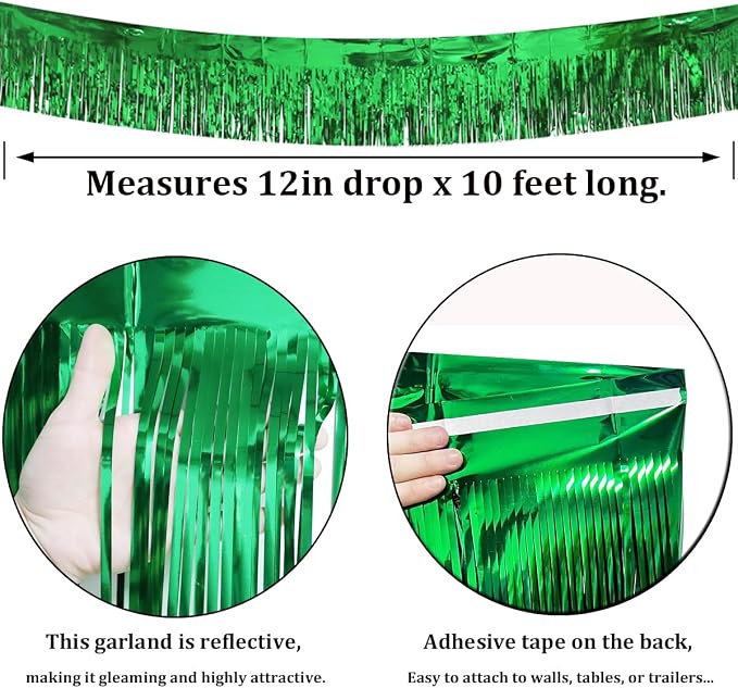 4 Pack Green Total 40 Feet Foil Fringe Garland Metallic Tinsel Banner Wall - Image 2
