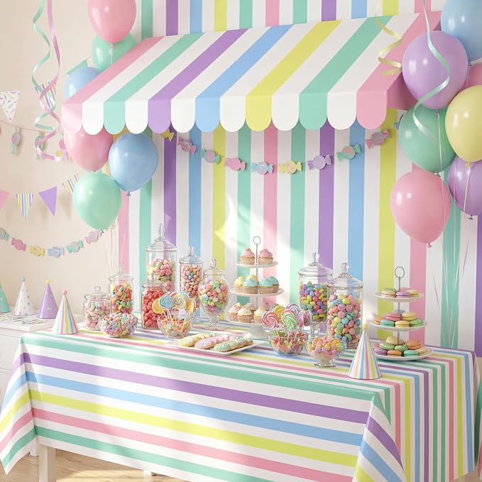 Boao 4 Pack Pastel Circus Awning Decoration Macaron 3D Stripe Cardboard Awning - Image 4