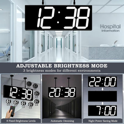 19.5'' Large Digital Wall Clock with Double Sided Display,Multi-Functional LED Hanging Digital Clock with Adjustable Brightness,Suitable for Offices, Warehouses, Corridors (White)