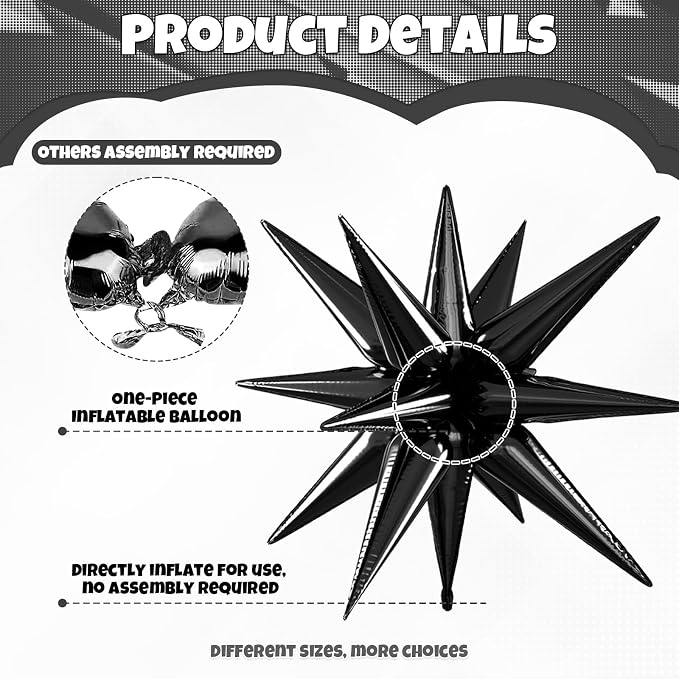 Silver Red Black Star Balloons, 22/27 Inch Silver Black Red Star Foil Balloons - Image 3