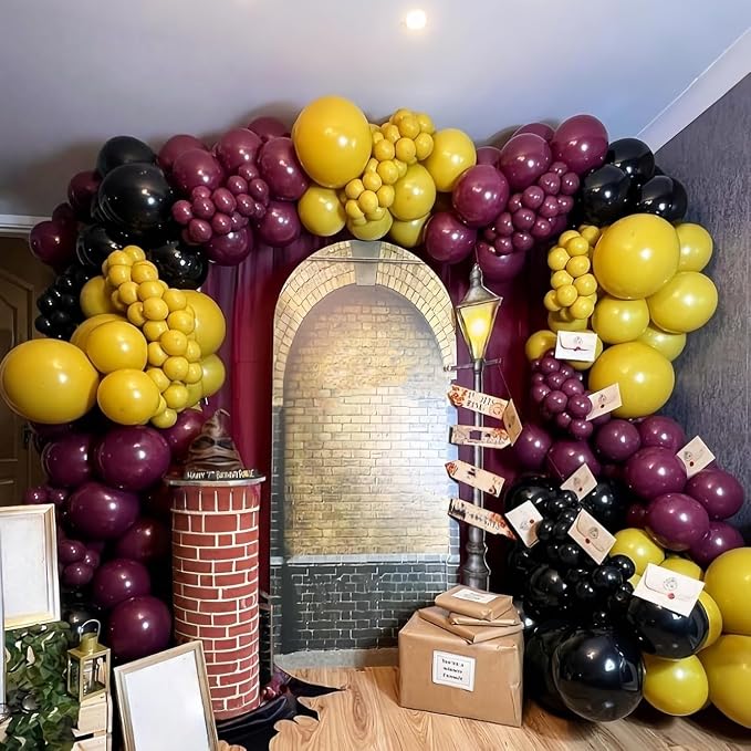 144PC Magic Balloons Arch Kit, Burgundy Black Gold Balloon Garland - Image 3