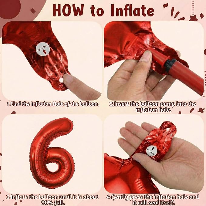 Red Number 6 Balloon 40 Inch, Foil Numeral - Image 5