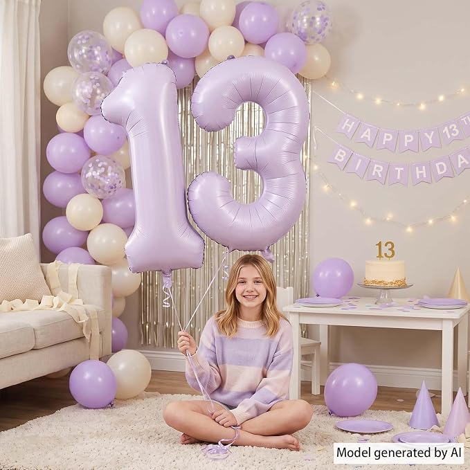 Cream Purple Number 13 Balloon 40 Inch, Foil Digits - Image 2
