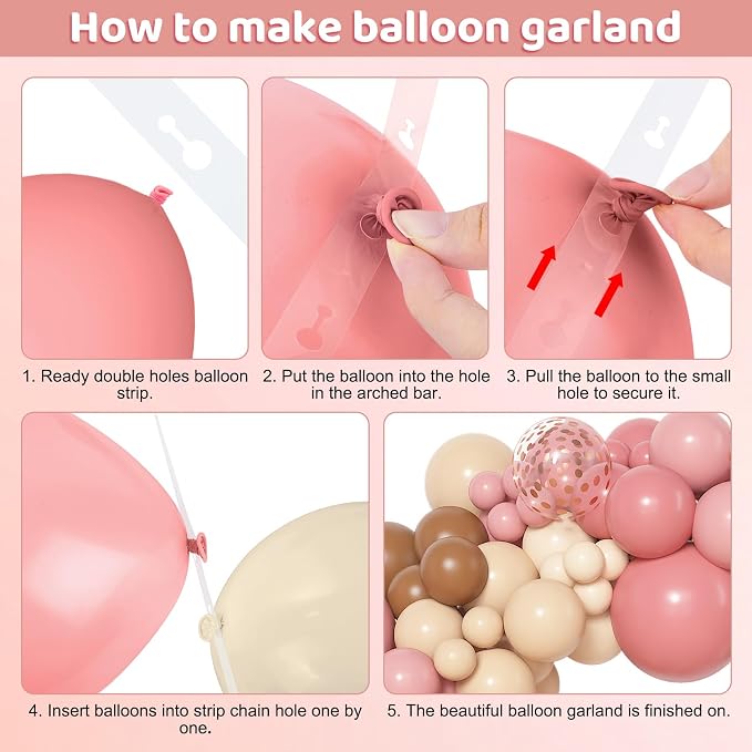 Amandir 153 Pcs Boho Balloon Arch Garland Kit | Retro Dusty Rose Pink Blush - Image 3