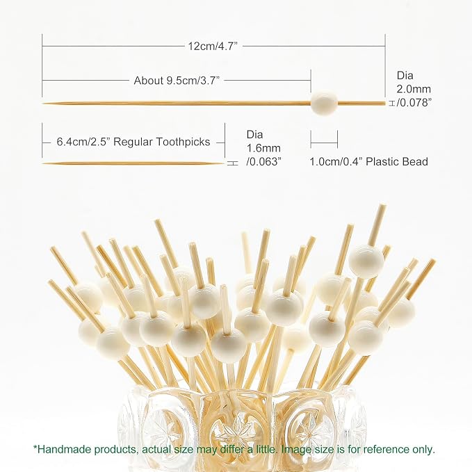 Minisland Pure White Pearl Bamboo Cocktail Picks, Decorative Toothpicks | 4.7 - Image 2