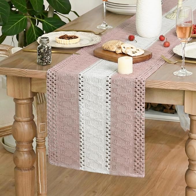 Artoid Mode Pink Farmhouse Woven Table Runner 12x72 Inch | Seasonal Holiday - Image 3