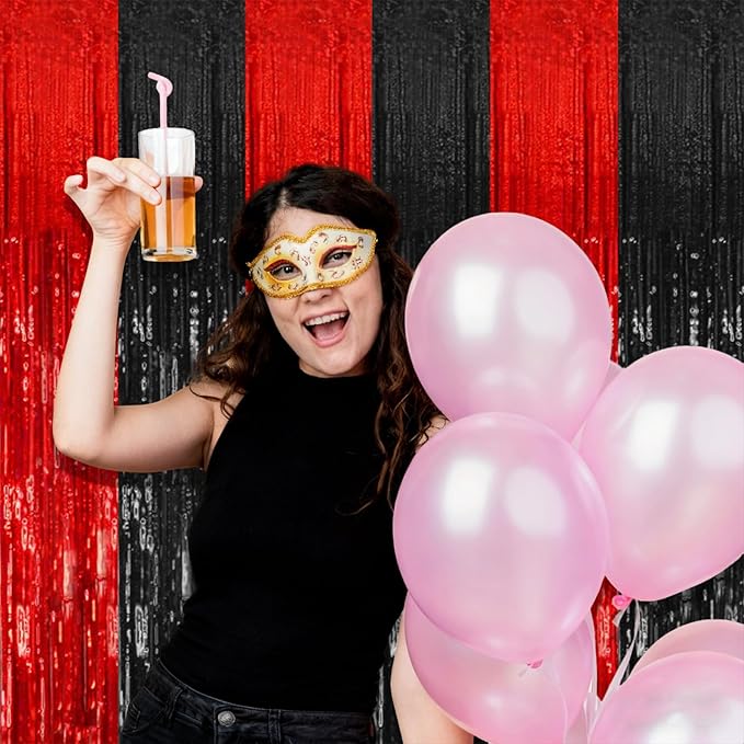 5 Pack Black and Red Backdrop Party Decorations Tinsel Curtain Halloween Party - Image 5