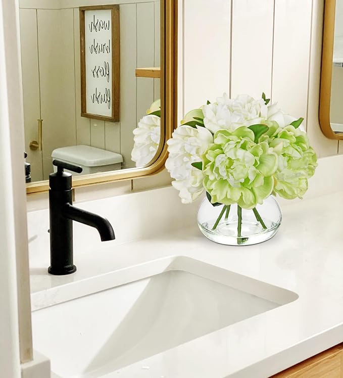 Hollyone White and Green Peonies Artificial Flowers - Image 3