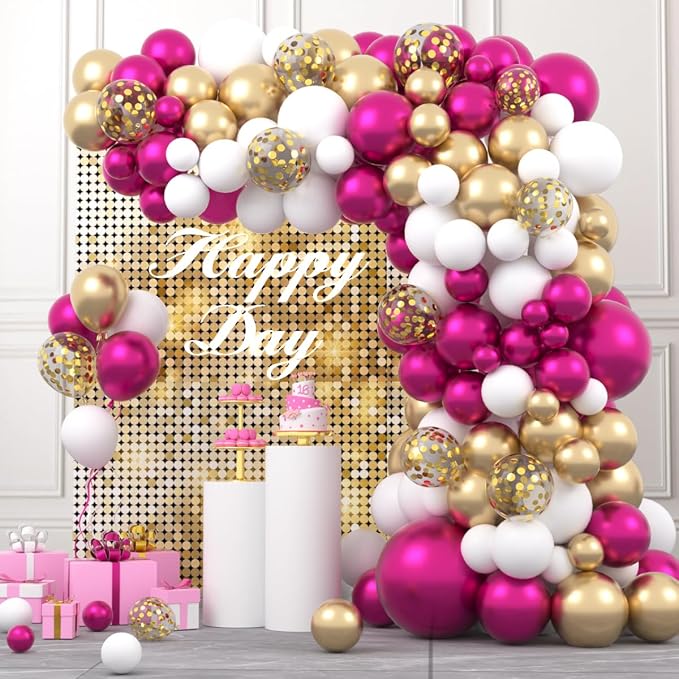 Magenta Hot Pink Gold Balloons Garland Arch - Image 2