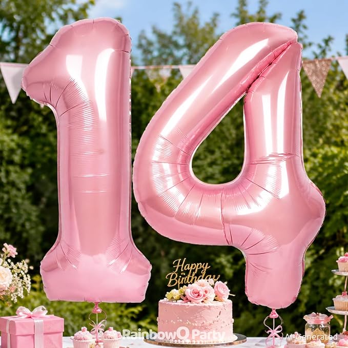 RainbowQ Pink 16 Balloon Number 40 Inch 0-40 Foil Large Balloons | Big Mylar 16 - Image 5
