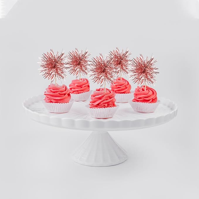 40 PCS Foil Firework Cupcake Toppers Rose Gold Sparkler Cupcake Picks Sparkle - Image 5