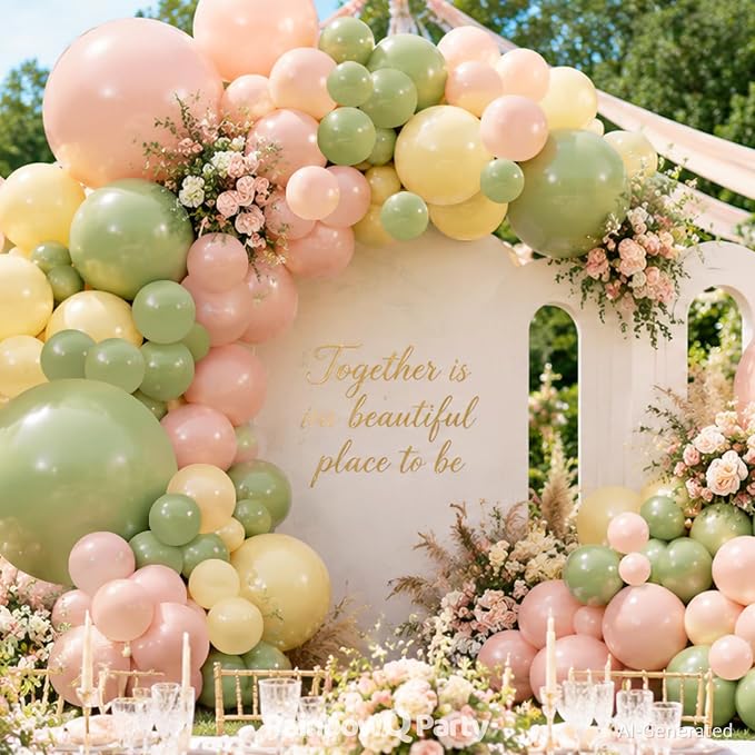 RainbowQ 165 Pcs Sage Green Balloons Arch Kit Different Sizes Garland | Pink - Image 5