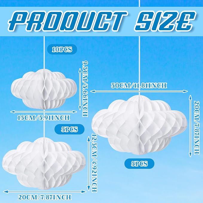 Affrolling 20 Pcs 3D Cloud Decorations Hanging Honeycomb Decor Artificial Cloud - Image 3