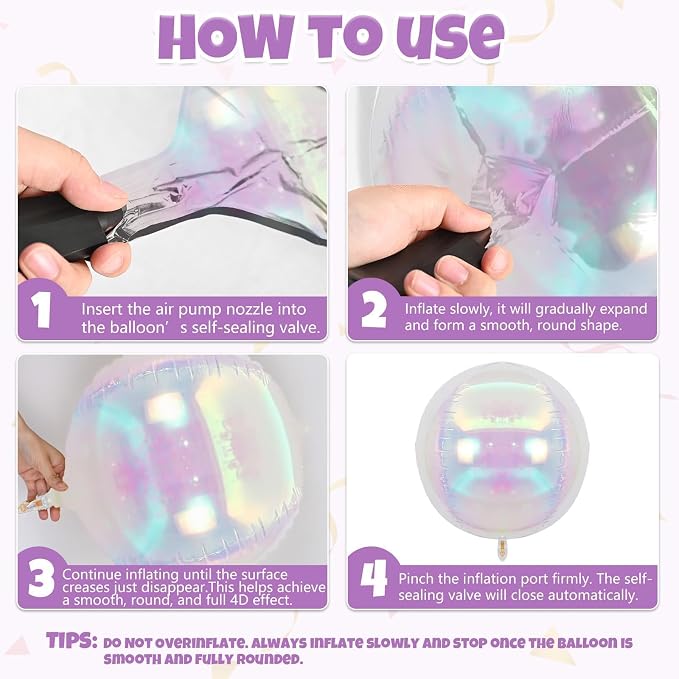 Biapian 12Pcs Pink and Iridescent Round Balloons Foil, Large Pink Bubble - Image 4