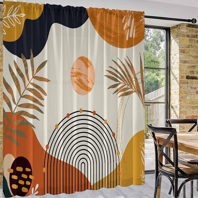 Boho Mid Century Abstract Leaves Curtains 52X84Inch Rainbow Living Room Curtain - Image 8