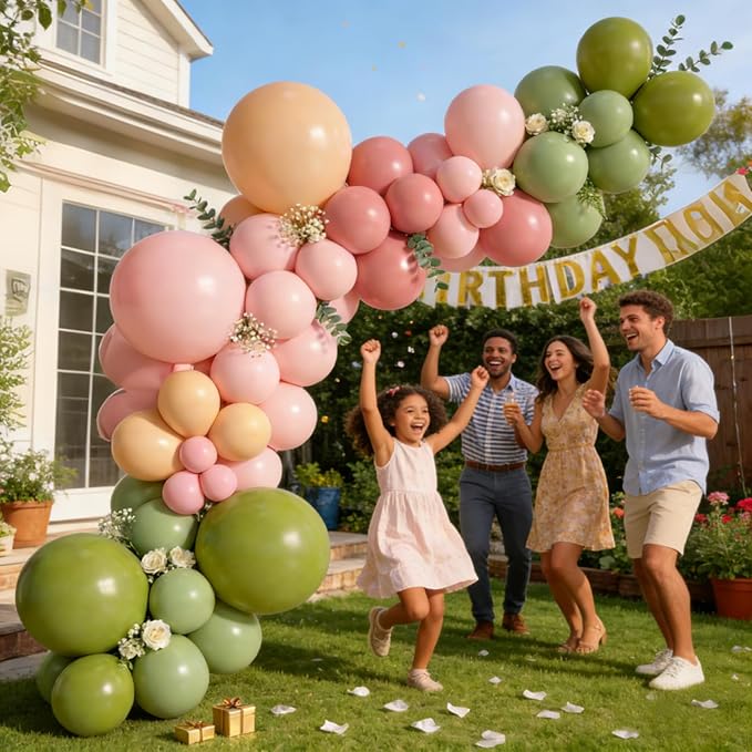 Dusty Pink Green Balloons 12INCH 5INCH Light Pink Olive Green Nude Balloon - Image 7