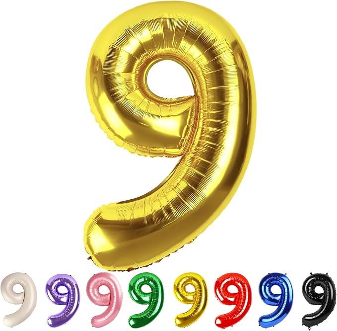 9 Balloon Numbers Party Decorations, 40In Gold Balloons by Mluchee