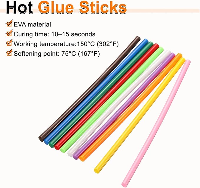 HARFINGTON 10pcs Hot Glue Sticks 0.28" Dia x 11.81" Long EVA Mini Hot Melt Adhesive Glue Stick for Hot Melt Gun Wood Plastic Glass Flowers Fabrics Foam, Multicolor