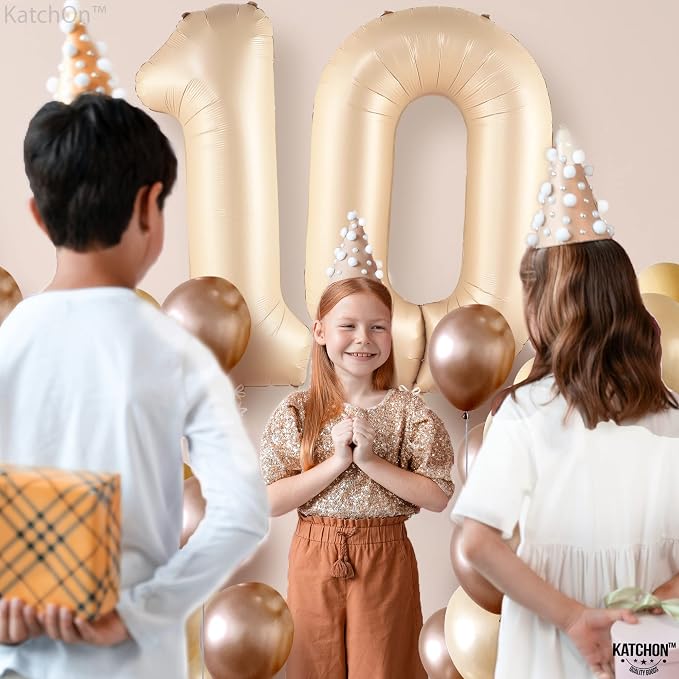 KatchOn Caramel 10 Balloon Number 40 Inch, 10th Birthday Decorations - Image 2